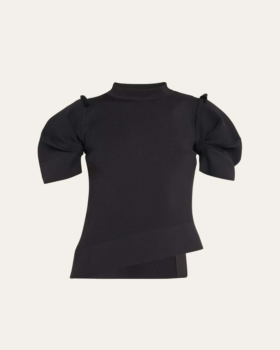 Asymmetric Pleated-Sleeve Sweater